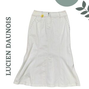 Lucien Daunois Vintage Flared White Midi Skirt | Boho A-Line | Size 34